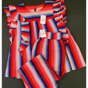 Crewcuts by J.Crew Girls OUTFIT Sz 12 Striped Ruffled Top Beach Pants Set NEW